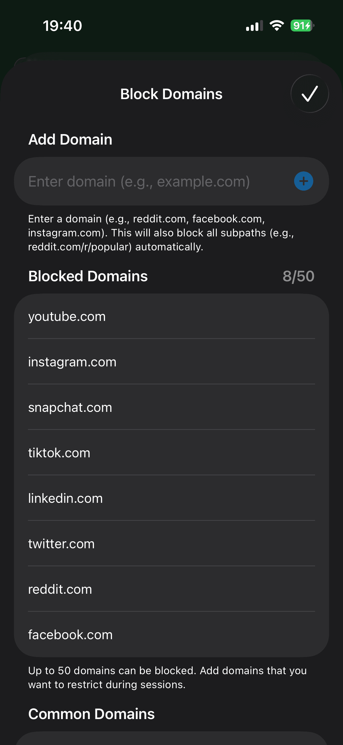 Selecting domains to block in Cura